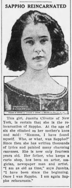 lesbianherstorian:a newspaper article about the fourteen year old poet and painter juanita clivette,