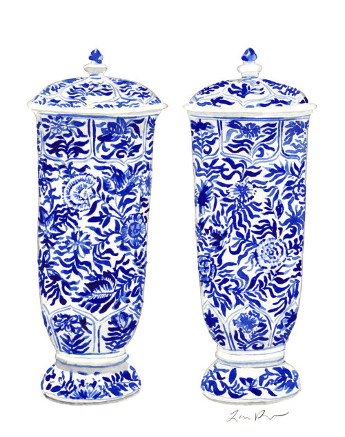 canvaspaintings:Blue and White Ginger Jar Vases - Giclee Print of Watercolor Painting - Cobalt Home 