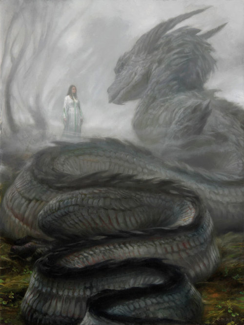 tolkienillustrations:Niënor and Glaurung by Donato Giancola