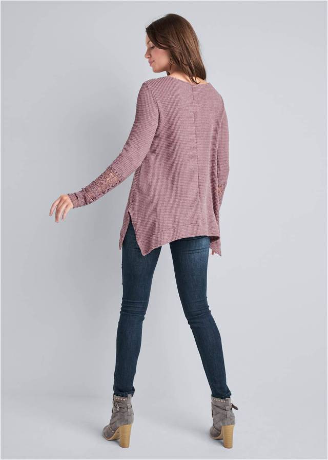 CASUAL WAFFLE KNIT TOP - www.GemmaFashion.com