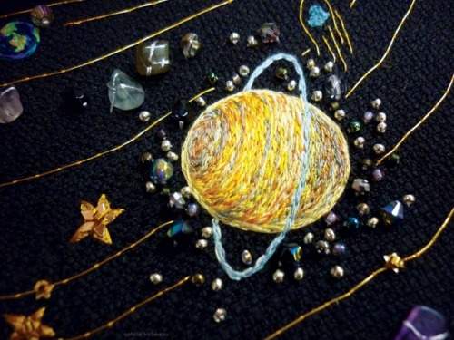 sosuperawesome:Solar System and Planets Embroidery, by Ophelie Trichereau on EtsySee our ‘embroidery