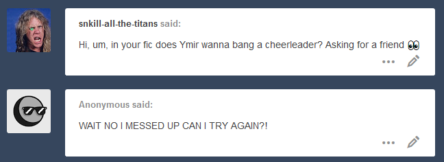 &hellip;Okay, you know what?HEY TUMBLR, I’M WRITING A GRATUITOUS HS AU WITH