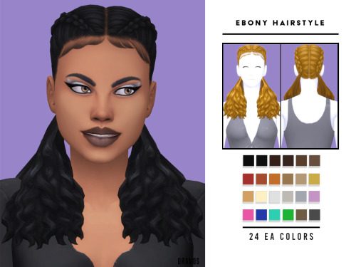  Ebony HairstyleEbony Hairstyle is a braided hairstyle for female sims. This hair has 24 EA colors