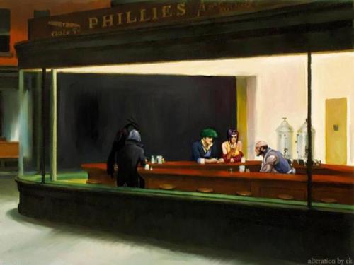 airnewzealand:bmwkmx1: “Nighthawks” - by Edward Hooper + inspired various media euphoria