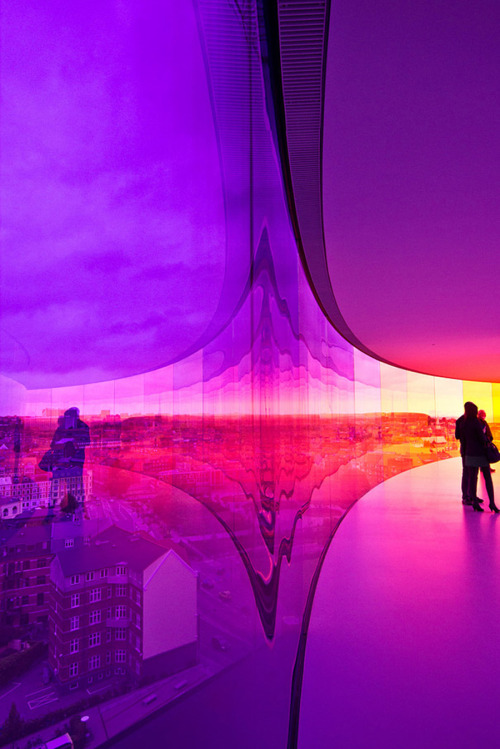 red-lipstick:  Olafur Eliasson (Danish-Icelandic) - Your Rainbow Panorama is a permanent installation on the rooftop of the ARoS Museum in Aarhus, Denmark completed in 2011.