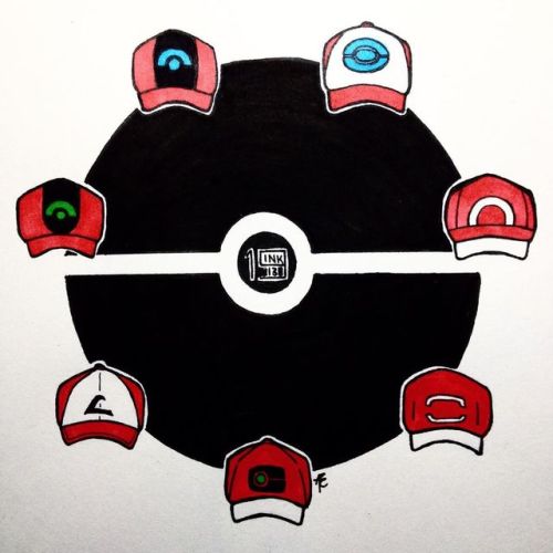 Day 13: Ash - all of Ash&rsquo;s caps (i think), including the newest one for Galar!! .. .. .. • #s