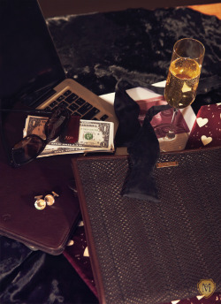 themillenary:  Textured leather document holder, Coach; Leather money clip, Araldi1930; Sunglasses, Dior Homme; Cufflinks, Canali; Leather iPad case, Mulberry; Silk cashmere scarf, Burberry Prorsum; Bowtie, Ermenegildo Zegna