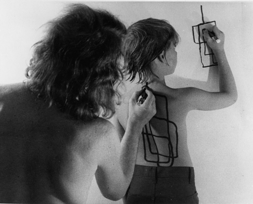 blue-voids:Dennis Oppenheim - Transfer Drawing, 1971Performance with his son, Erik