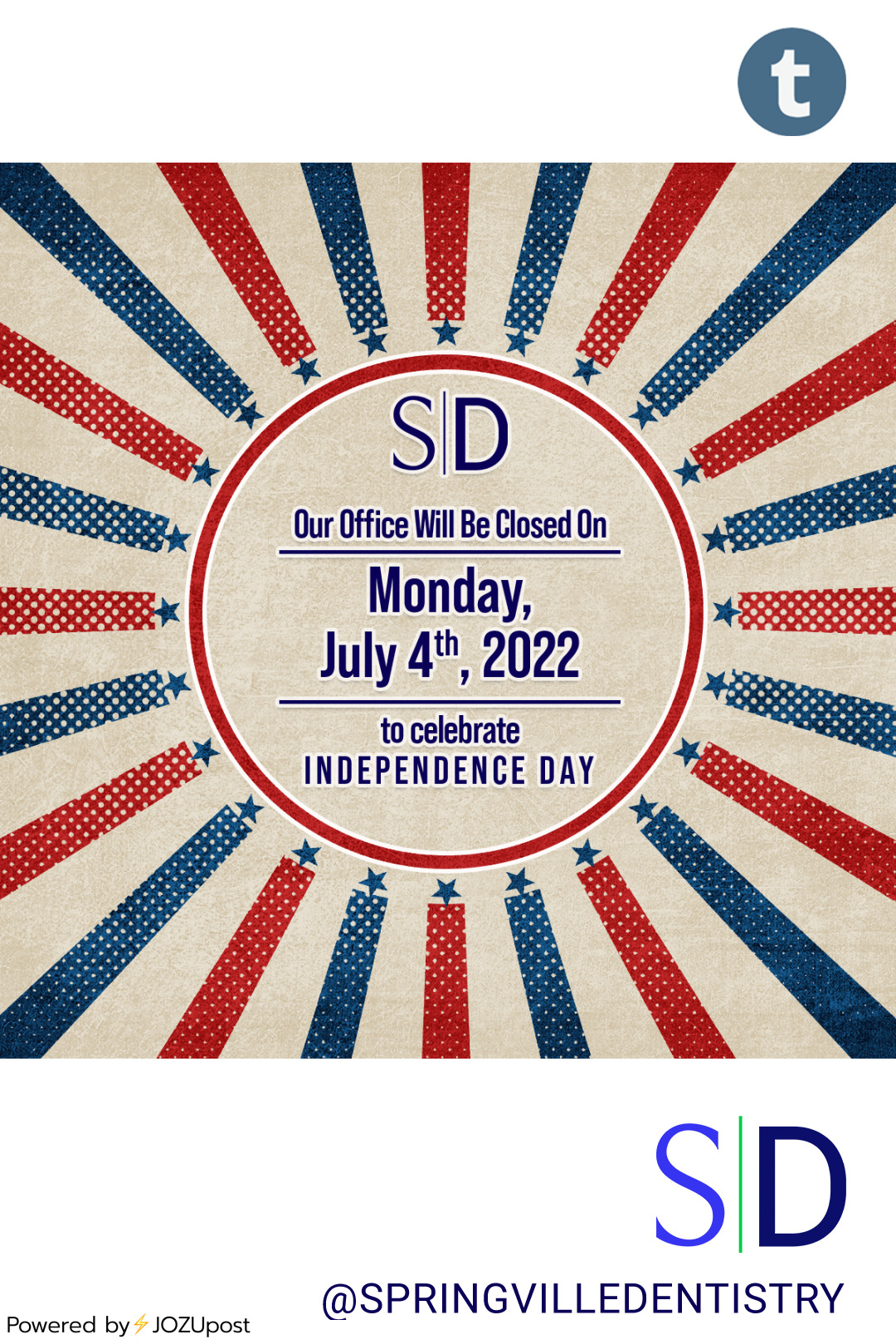 🇺🇸🇺🇸Our Office Will Be Closed On Monday, July 4, 2022🇺🇸🇺🇸
Happy Independence Day!
Springville Dentistry | www.springvilledentistry.com | 801-489-9456
#july4th🇺🇸#independenceday2022