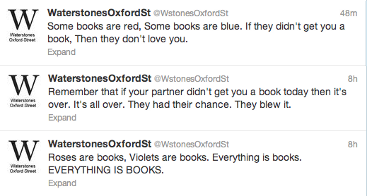 jamesmariarty:  theuntoldtales:  Lovely poems Waterstones!  the last one, i’m dying
