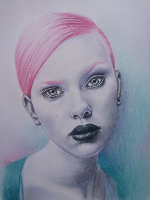 Bleu Scarlett Based on Scarlett Johansson. Prismacolor pencils. Isn’t perfect, but then again,