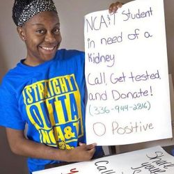 hbcubuzz:  Kiana Sanders, industrial engineering student at North Carolina A&amp;T needs a kidney — O Positive. To help this queen call (336) 944-2816 ✊🏾 http://ift.tt/1kyWRpk 