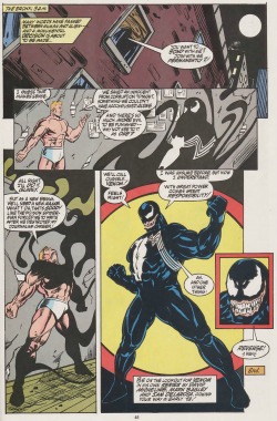 bizarnage:  Eddie Brock permanently bonds with the alien symbiote to create Venom.  From Web of Spider-Man Annual #8 (1992)