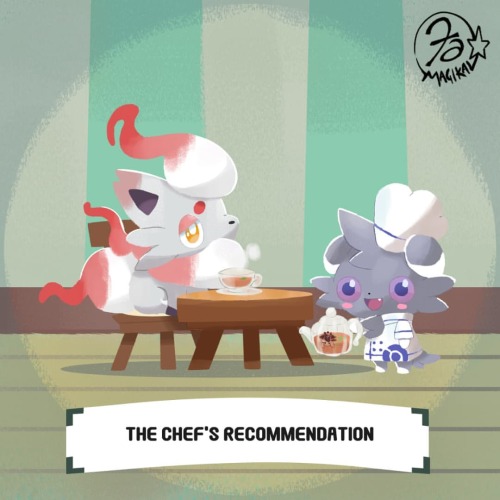 The chef&rsquo;s recommendation. #espurr #pokemon #pkmnart #zorua #hisuianzorua #PokemonCafeReMi