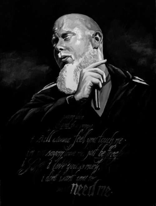 b2rianls:  this commission is a companion to the Slug i painted last month. i was asked to paint a portrait of another Rhymesayer, Brother Ali in the same style. while i often find it very difficult to paint faces i’m not familiar with, this one was