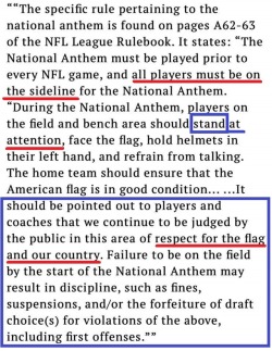 old-prepper: texas-conservative: The NFL Rulebook regarding the National Anthem. Imagine that!  Wonder how long it will take anti-American NFL pussies to change this?