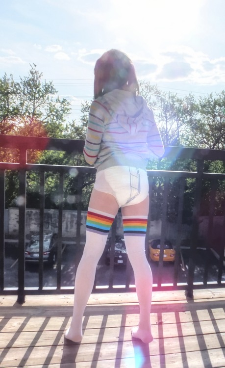 stripes stripes stripes. thigh hi socks/stockings are the best compliment to diapers IMHO