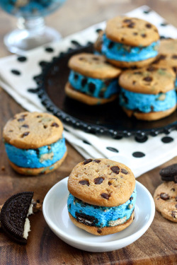 fullcravings:  Cookie Monster Ice Cream Sandwiches