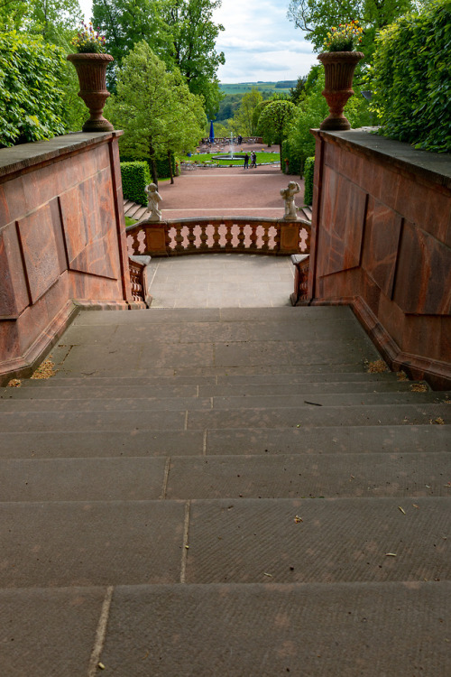 Come on down.Stairs at Castle Lichtenwalde, 2018.