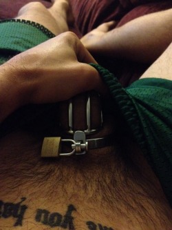 misterbinks:I think, sometimes, we assume chastity automatically means a subservient male with a small cock. my cock is pretty big and pleases her well. My Queen is not very dominant outside of playtime. I proudly wear my cage for Her. It is not a sign