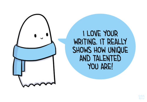 ciceroniantrash:positivedoodles:[drawing of a ghost wearing a blue scarf saying “I love y