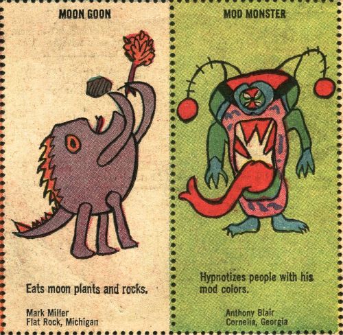 bewarethebibliophilia:Monsters invented and drawn by kids in 1969 and printed in Gold Key Comics.