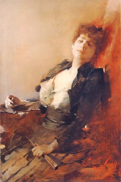 Portrait of a Woman with a Fan and a Cigarette (1891). Franciszek Żmurko (Polish, 1859–19