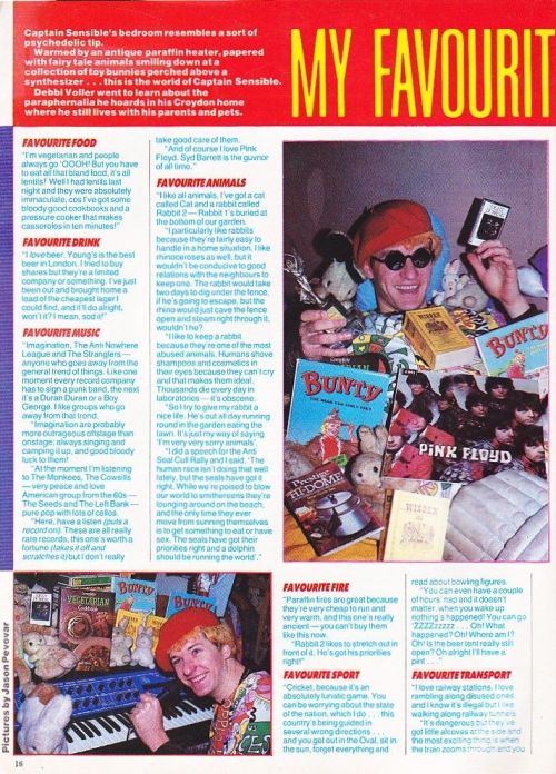 dykevanian:Captain Sensible’s favourite things, which haven’t really changed in the last 30 years. H