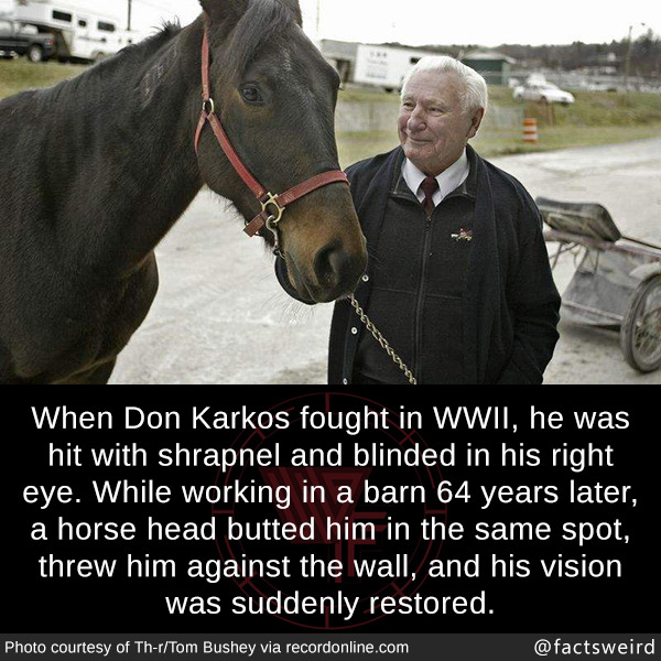 mindblowingfactz:When Don Karkos fought in WWII, he was hit with shrapnel and blinded