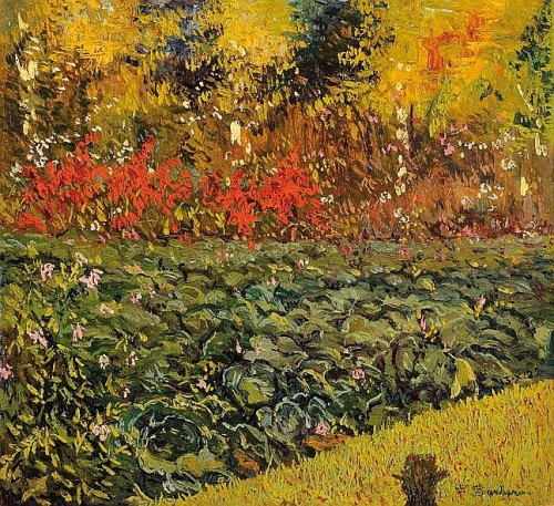 Landscape with self-portrait, ( Garden , Early Autumn)  -  Ernesto BarberoItalian 1877-1936