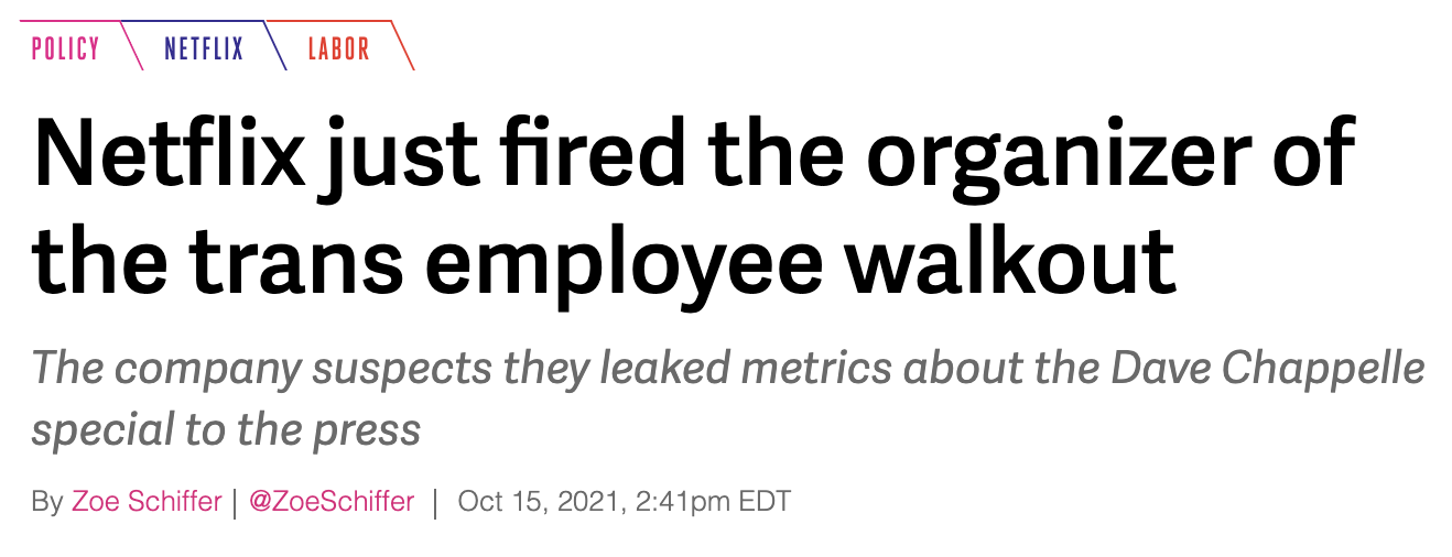 goobra:goobra:goobra:this is not an onion headlinea trans woman was suspended from her job at netflix because she tweeted about dave chappelle’s transmisogyny and he’s a multimillionaire whining about being “cancelled” you cannot