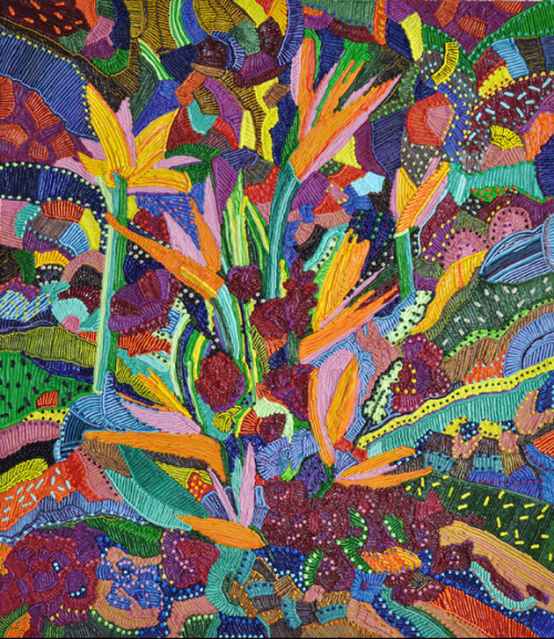 Caroline Larsen, Flock of Pardise, Oil on Canvas, 31 x 27 inches, 2014