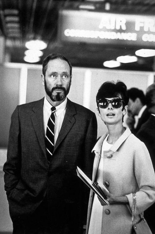 Audrey Hepburn and Mel Ferrer photographed at the Orly Airport in Paris, after their trip to USA, 19