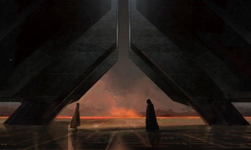 darthluminescent:Rogue One Concept Art // Vader on Mustafar // by Matt Allsopp