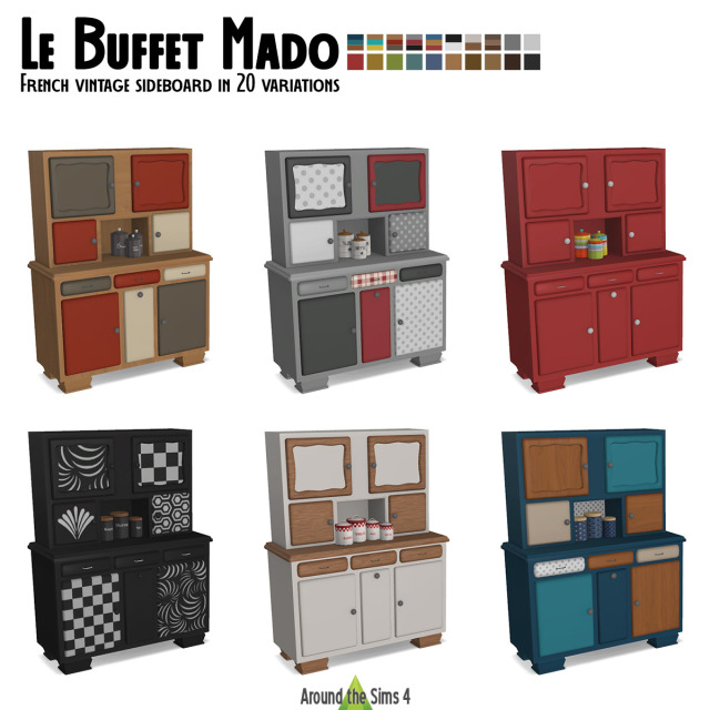 Around the Sims 4 | Le Buffet MadoThats the thing when you follow a french creator: you might end up with  very frenchie stuff that you hadnt never heard about before! :D As  Ive been meshing objects for kitchens, it makes me want to draw an  iconic piece of furniture: le buffet Mado, a sideboard that has been  created in the 30s and that has been very popular in France in the  40-50s. Its now still quite popular on second hand market, with often  new designs that make it very contemporary. It will be released on Around the Sims 4 the 3rd on June.
It’s available in early access for Patreons right now.   #ats4 update#ts4cc#s4cc#sims4cc #the sims 4 cc  #the sims 4 custom content  #the sims 4 downloads