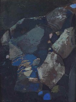 lilithsplace:  Rochers dans la nuit (Rocks in the night), 1955-56Leonardo Cremonini (1925-2010), oil on paper laid to board, source: 