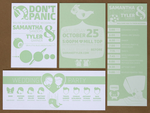 Our Hitchhiker&rsquo;s Guide to the Galaxy themed wedding invitations and programs!