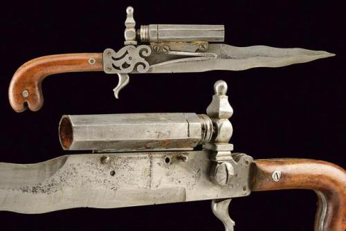 Percussion pistol with knife, European (exact provenance unkown) mid 19th century.from Czerny’