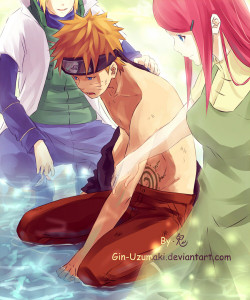 humanoidbk:  Naruto, Minato &amp; Kushina - We support you  ♥ Artist: gin-uzumaki.deviantart.com