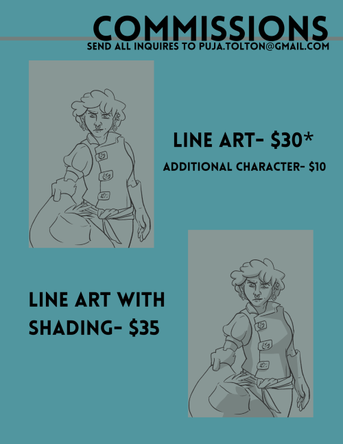 Commissions are open!Just finished up a big project, so I’ve got some free time on my hands. Would l
