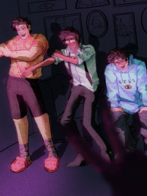 [Video ID: Three Men, Clearly Tim, Jon And Martin, Are Doing A Dance That Is Clearly The Macarena, Albeit