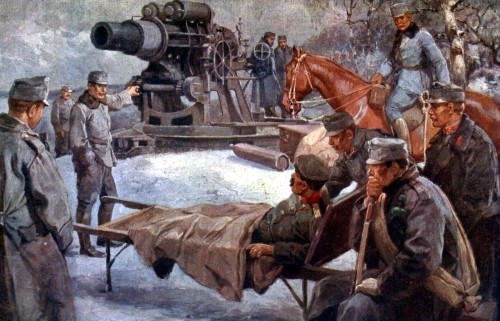 1915 Carpathians, Austro-Hungarian Skoda howitzer  - Rudolf Alfred Högerrepost photochoppe