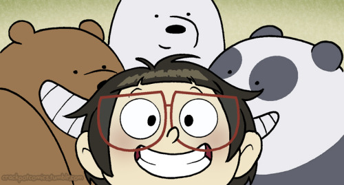 crackpotcomics:  We are the three bare bearsWe’re always down to playAnd if you’ll come along, we’ll have some fun todayThat’s why the people in these woods hang out withGrizzly, Panda Bear, and Ice…and Chloe! This started out as a stress-relief