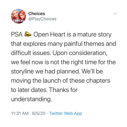 choices-a-game-i-shouldnt-play: playchoices: PSA Open Heart is a mature story that explores many pai