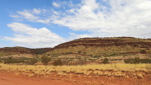 2022: Cuestas of Carmichael Sandstone lining Larapinta Drive, part of the infamous Mereenie Loop. Th