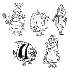 samsketch:  Feeding the sketchblog - here are some SpongeBob style fishes I designed at Nick that never ended up being used.