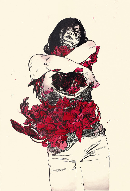 red-lipstick:  Te Chao (USA) - Unfurl from Guts exhibition, 2015   Drawings: Ink