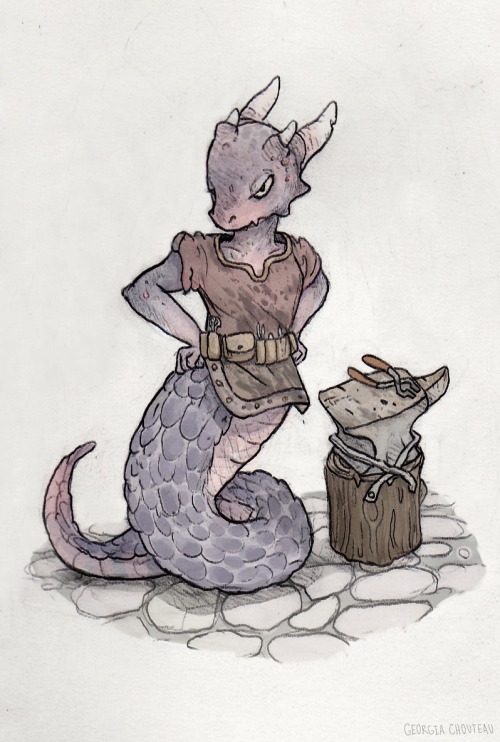 oldgeov: My naga-dragon-blacksmith-babe. Instead of using a torch she heats metal by breathing fire!  If I construct her as a ball-jointed doll I’m going use an Aileendoll Ashes head on a naga body. Does anyone have name suggestions? 