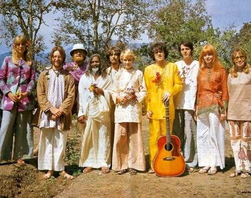 mermaidinthetower:Pattie Boyd Harrison, John Lennon, Mike Love, Maharishi Mahesh Yogi, George Harrison, Mia Farrow, Donovan, Paul McCartney, Jane Asher, Cynthia Lennon in Rishikesh, India