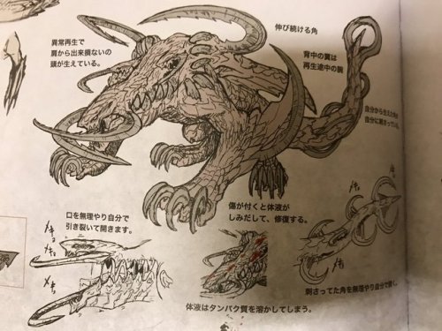 damnwyverngems:Nergigante, Paolumu, Tobi-Kadachi and Pukei-Pukei concept artsthat comes from the Mon